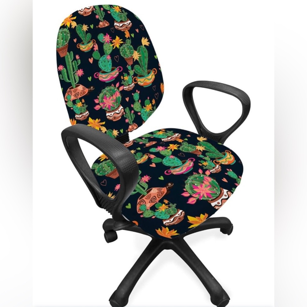 Cactus Print elastic chair cover, EUC